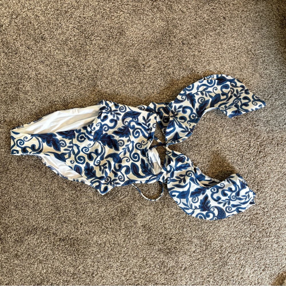 Cleobella White and Navy Blue One-Piece Swimsuit